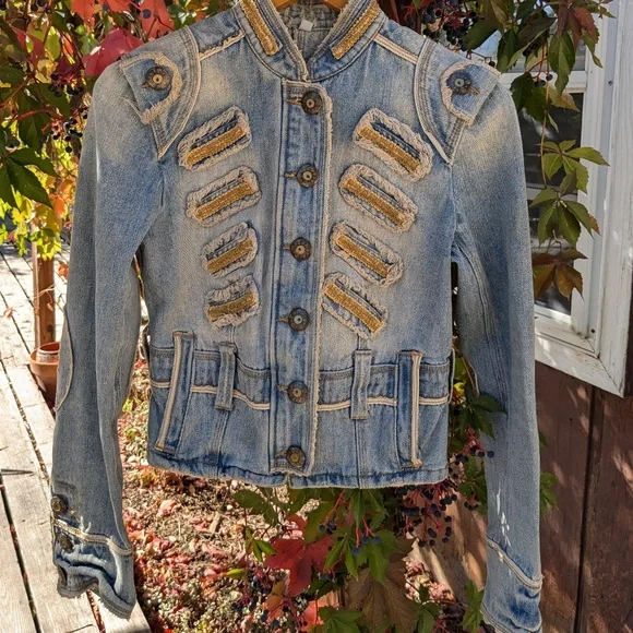 Vintage Military-inspo style BB Dakota embellished denim jacket - Picture 1 of 14